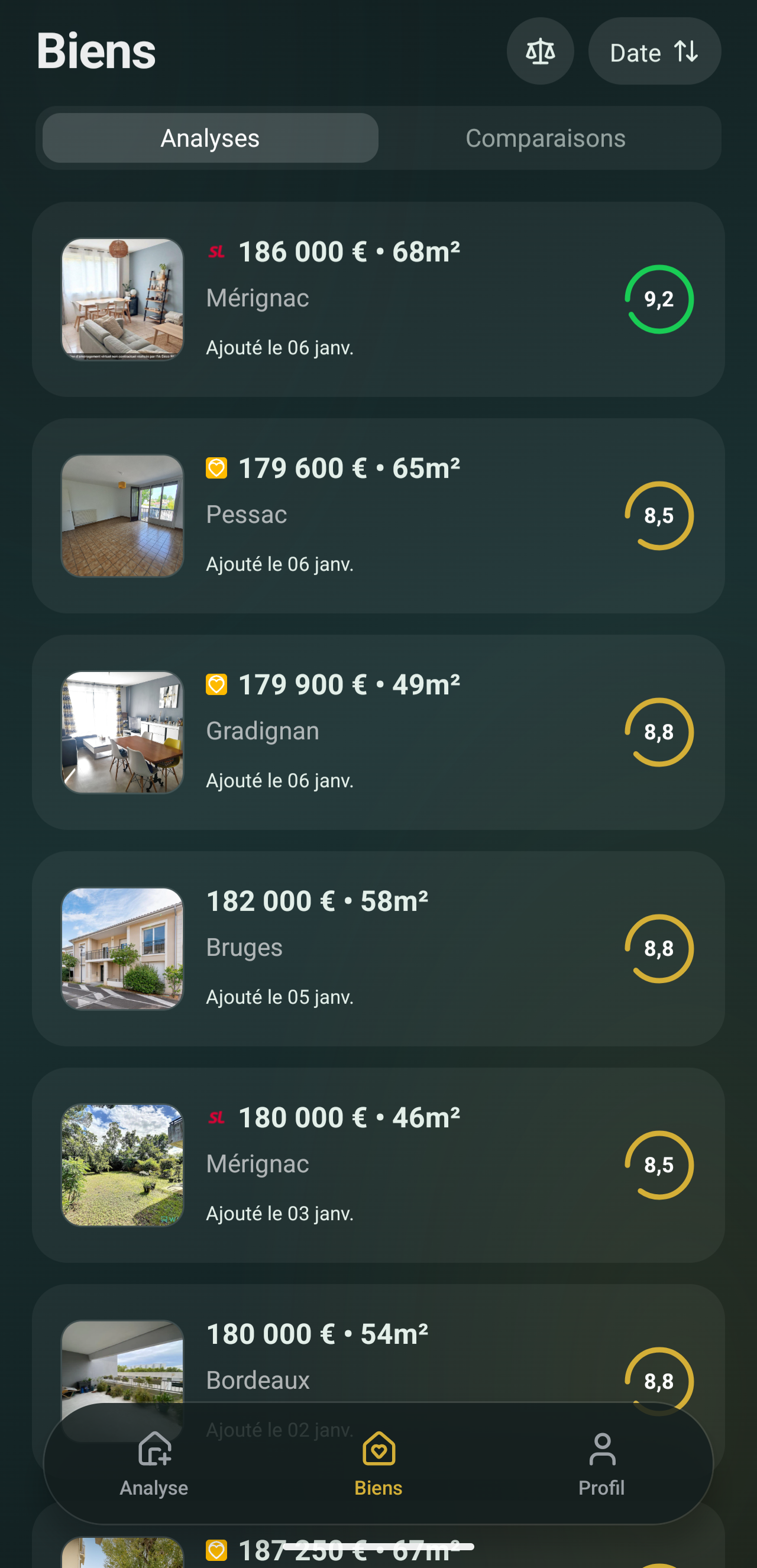 Interface de l'application Vrai Bien